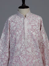 Pink chikankari boys kurta suit