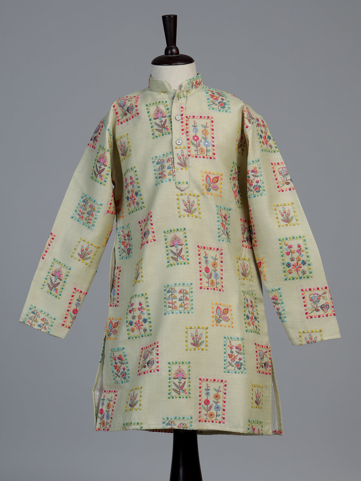 Light mehendi botanical tile boys kurta suit