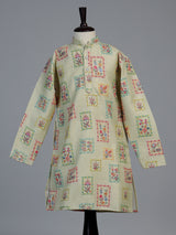 Light mehendi botanical tile boys kurta suit