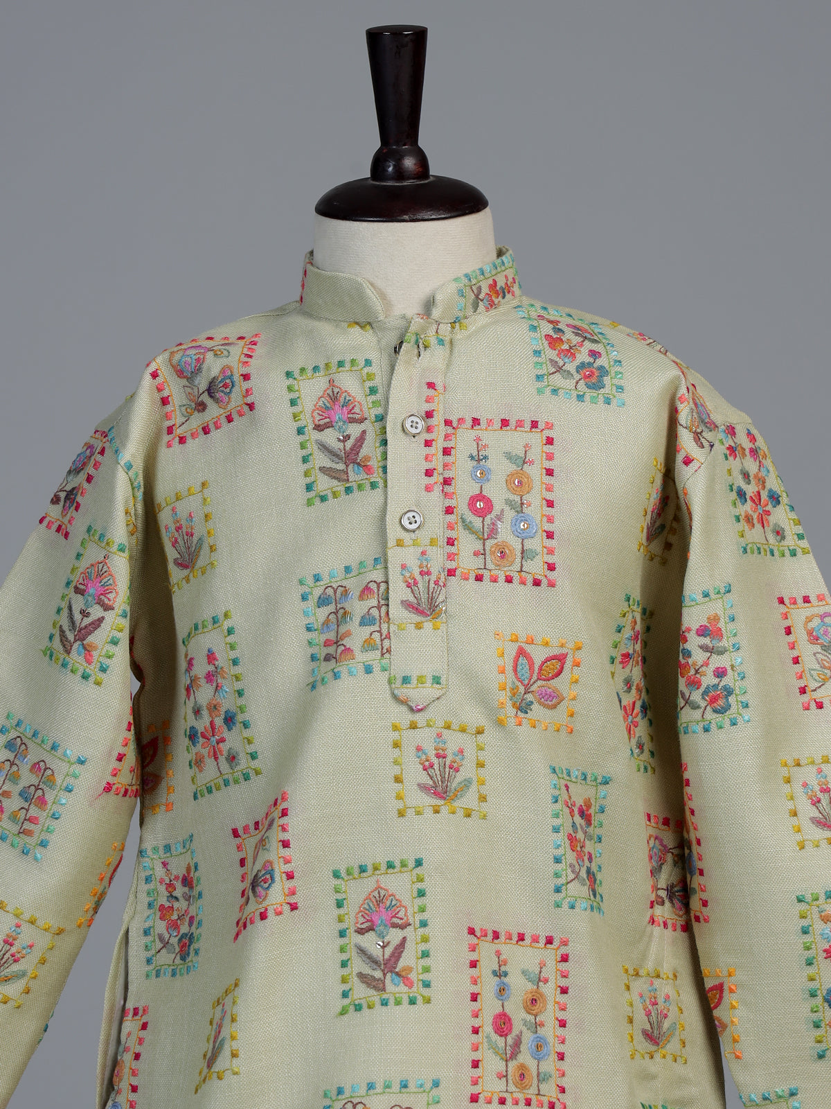 Light mehendi botanical tile boys kurta suit