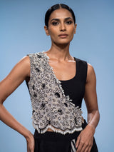 Black pearl fringe ready to wear saree for women