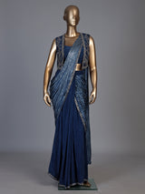 Navy blue jacket drape ready to wear saree for women