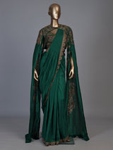 Bottle green cape style ready to wear saree for women