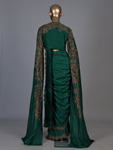 Bottle green cape style ready to wear saree for women