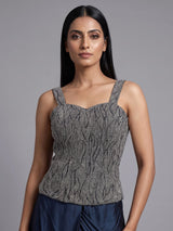 Navy blue crystal drape ready to wear saree for women