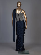 Navy blue crystal drape ready to wear saree for women