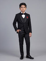 Black floral brocade shawl collar coat suit