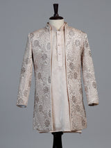 Cream embroidered dupioni silk indo western