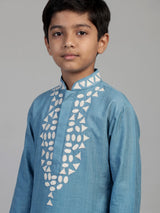 Cerulean blue geometric linen kurta suit