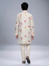 Off white floral printed linen kurta suit