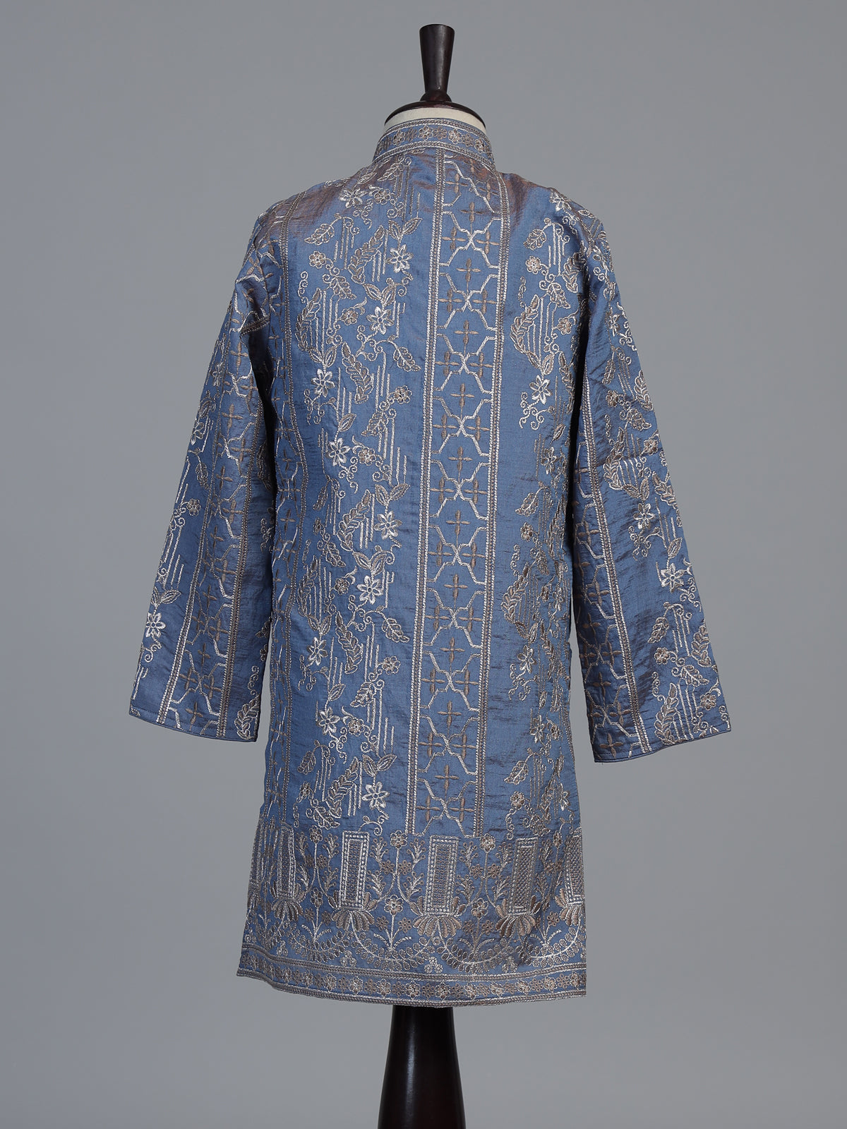 Pastel slate blue botanical dupioni kurta suit