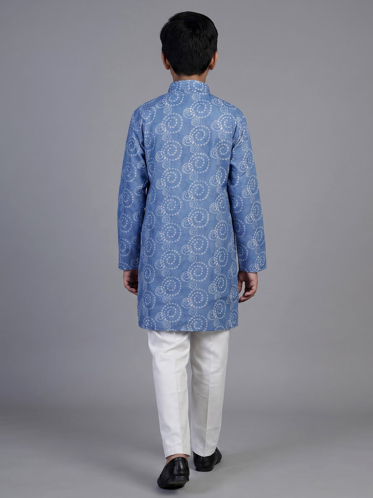 Indigo blue traditional printed linen kurta suit