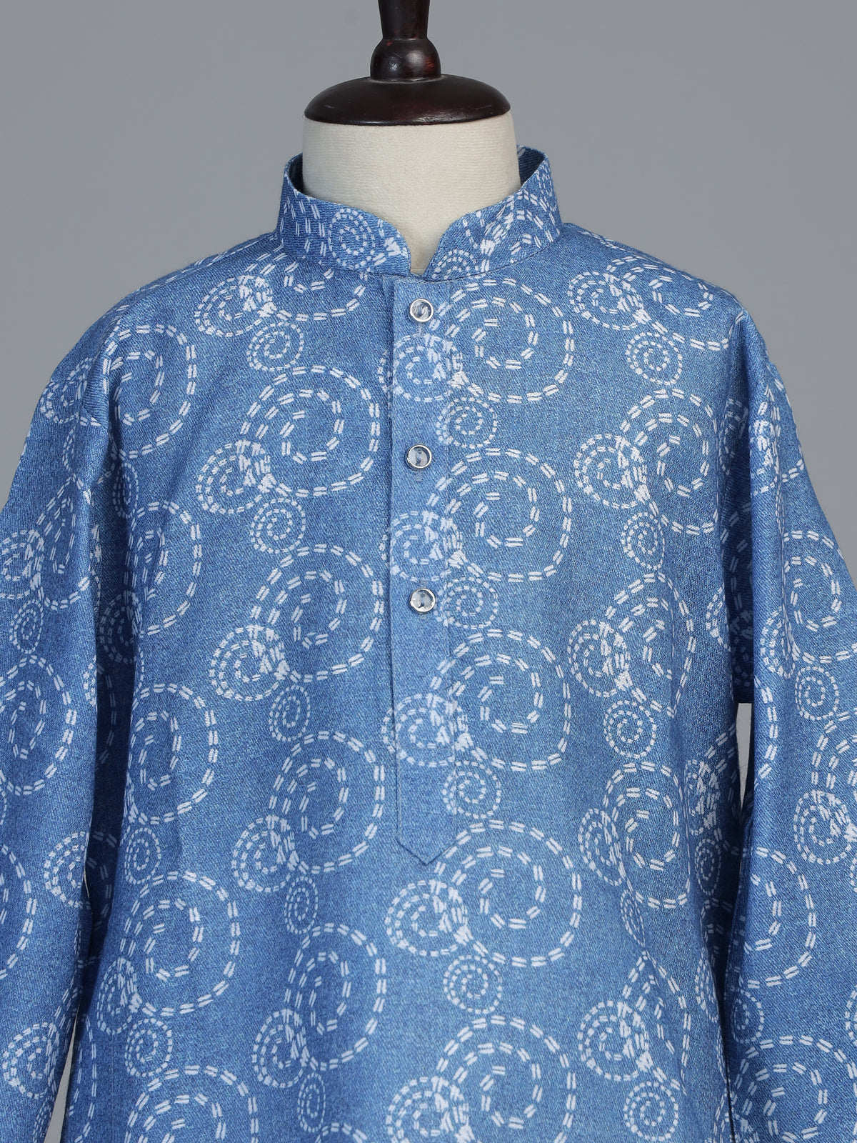 Indigo blue traditional printed linen kurta suit