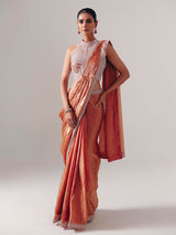 Orange chiffon silk ready to wear saree for reception