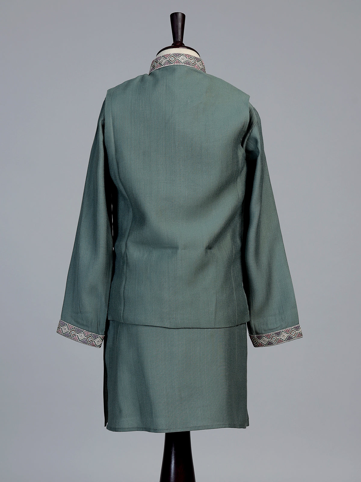 Sage green geometric linen silk waistcoat set