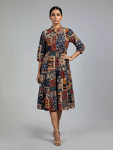 Multicolor cotton silk printed kurti with stand collar elegance