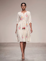 Off white cotton blend designer kurti with floral embroidery