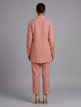 Peach linen blend co ord set with delicate threadwork