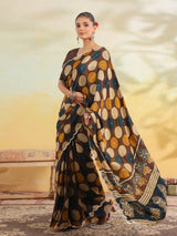 Brown abstract printed crape saree for women