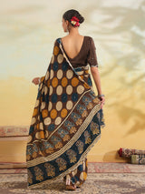 Brown abstract printed crape saree for women