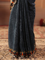 Slate grey blue kalamkari saree for women