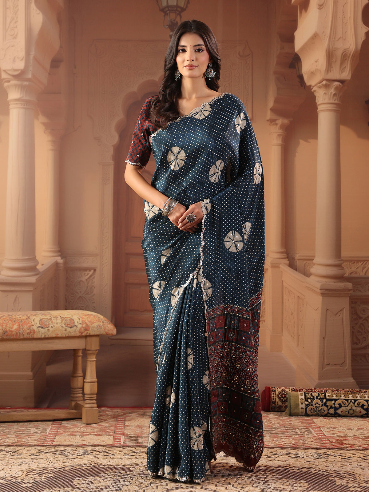 Midnight indigo bandhani printed saree for women