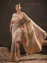 Dusty lavender kashmiri floral saree for women