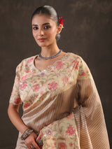 Dusty lavender kashmiri floral saree for women
