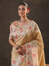 Warm butter yellow floral tussar saree