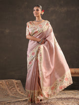 Dusty rose floral handwork saree for women