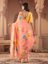 Peach chevron shaded printed saree for women