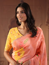 Peach chevron shaded printed saree for women