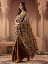 Earthy mustard gold kalamkari saree for women