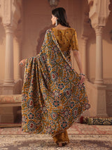Earthy mustard gold kalamkari saree for women
