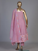 Elegant pink silk blend anarkali kurti set with floral embroidery