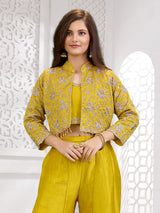 Yellow floral jacket girls palazzo suit