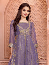 Dusty mauve blue organza girls palazzo suit