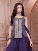 Purple mirror work girls sharara suit
