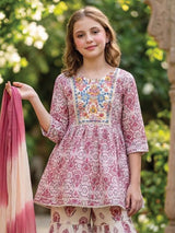 Pink jaipuri printed girls sharara suit