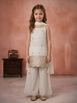 Off white zari embroidered girls palazzo suit