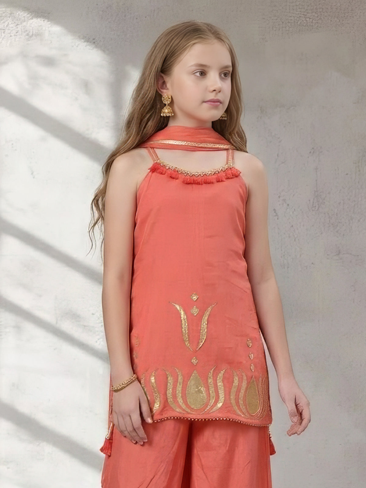 Rust peach gota patti girls palazzo suit
