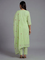 Pista green chanderi silk straight cut kurti set