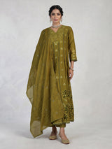 Mehendi green cotton silk blend anarkali kurti set