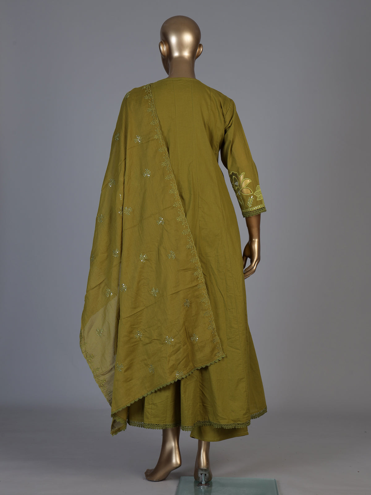 Mehendi green cotton silk blend anarkali kurti set