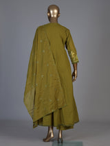 Mehendi green cotton silk blend anarkali kurti set