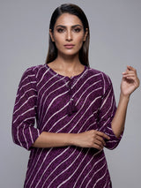 Purple silk printed kurti set with graceful dupatta