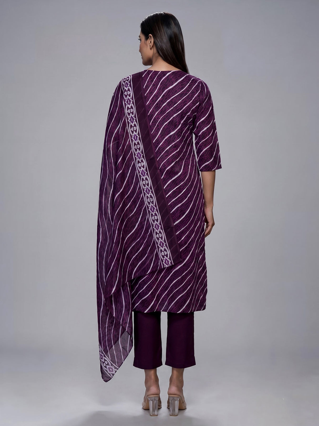 Purple silk printed kurti set with graceful dupatta
