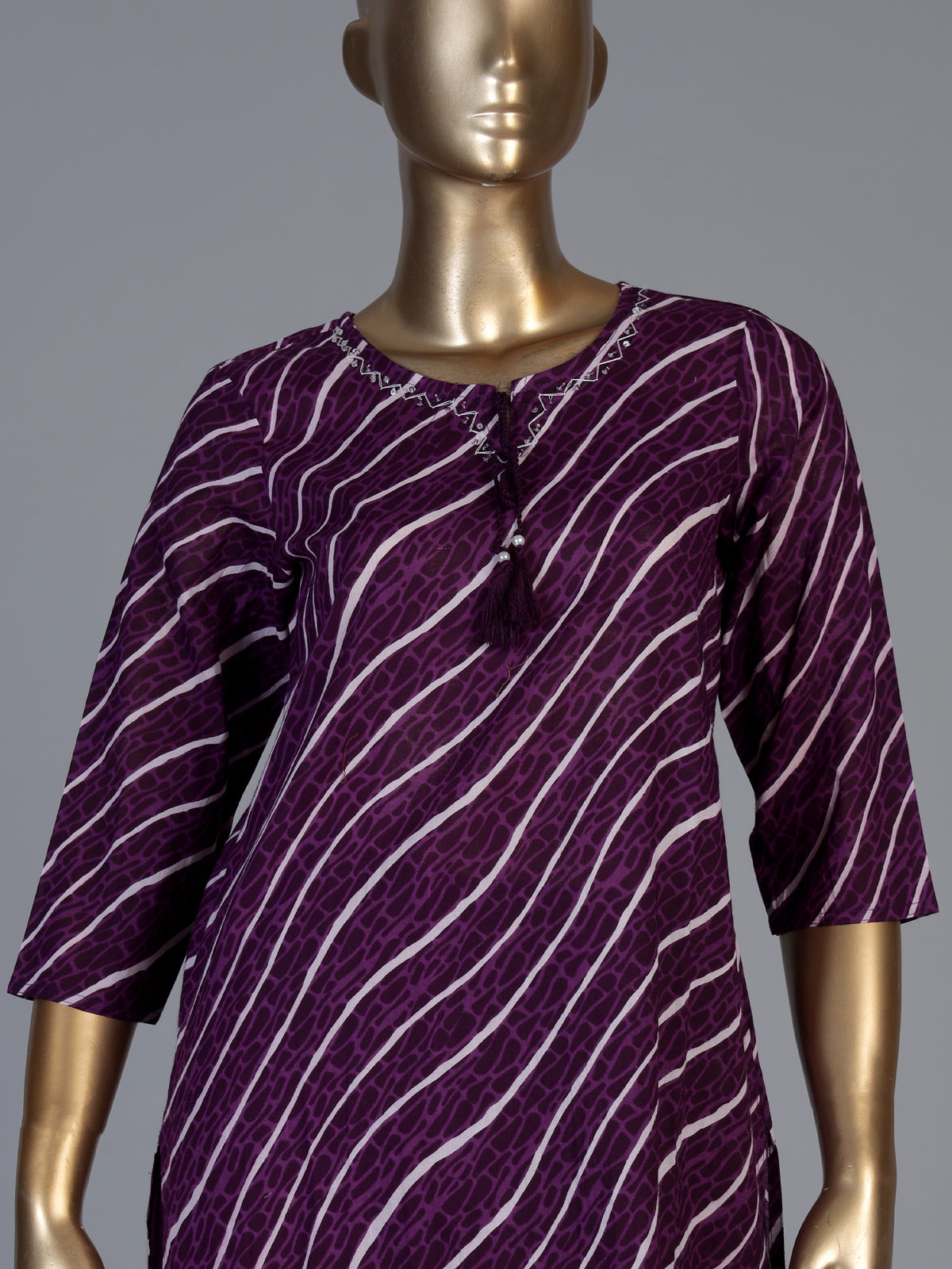 Purple silk printed kurti set with graceful dupatta