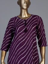 Purple silk printed kurti set with graceful dupatta