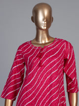 Rani pink silk printed kurti set with dupatta